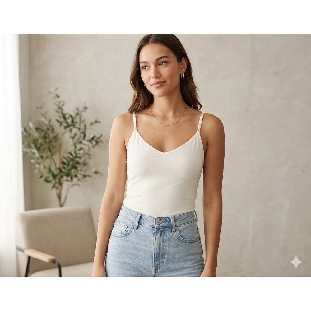 Express Cami Tank Top SP Ivory Basic Layer Stretch Feminine Minimalist